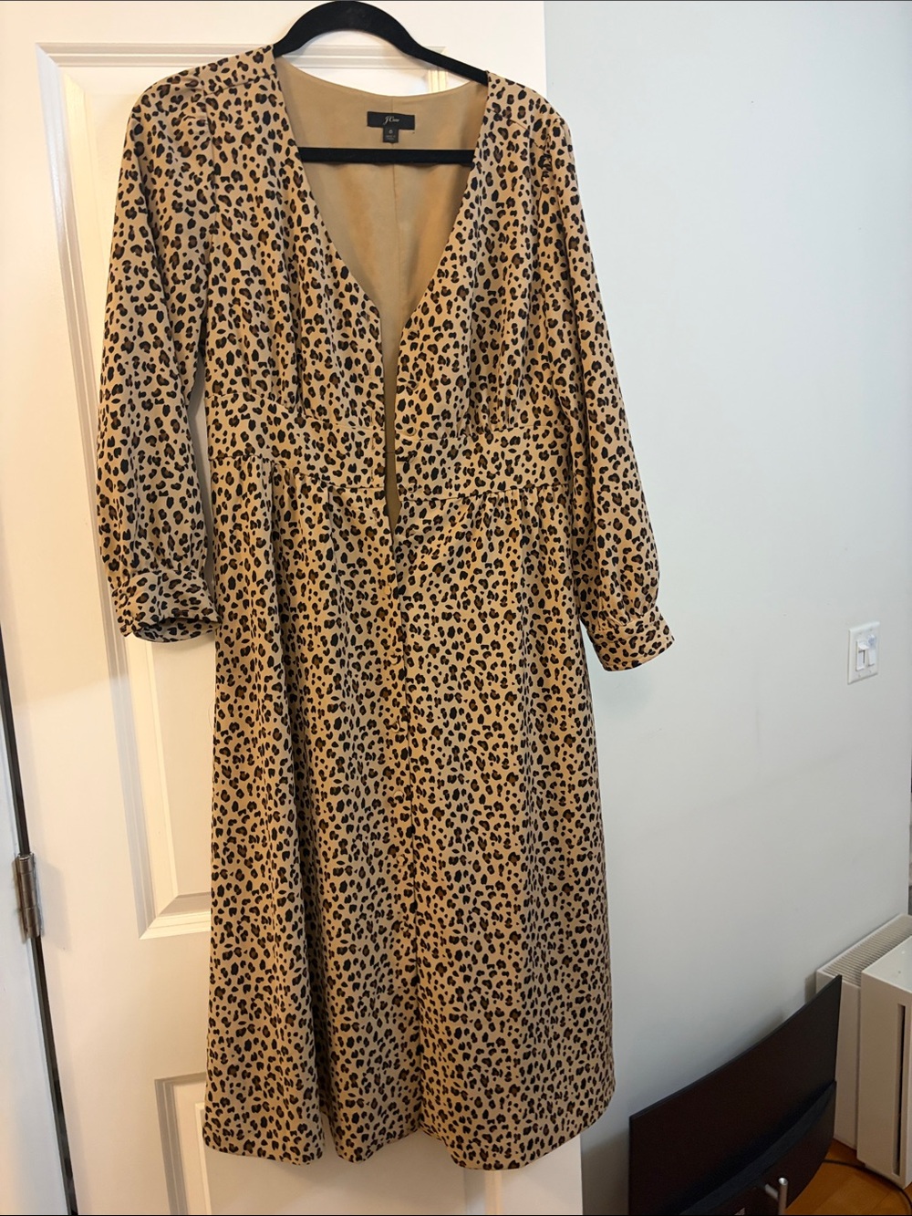 Leopard Print V-Neck Midi Dress